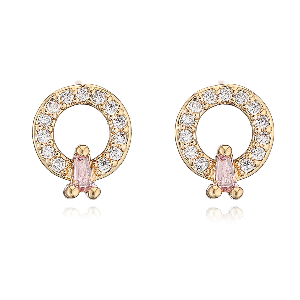 Minimalist Geometric Brass 18K Gold Plated Cubic Zirconia Inlay Stud Earrings for Women