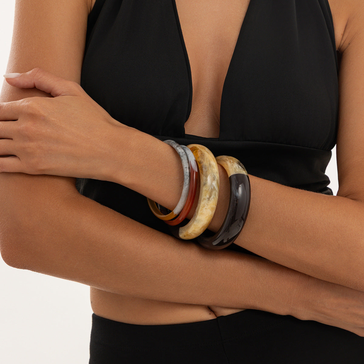 Vintage Geometric Gradient Resin Bangle Bracelet