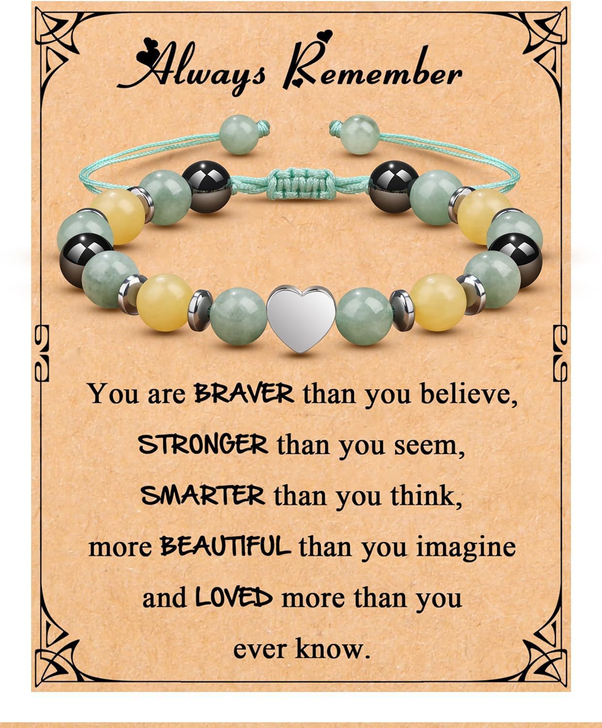Handmade Geometric Heart Zebra Print Natural Stone Beaded Bracelet Unisex Fashion Jewelry