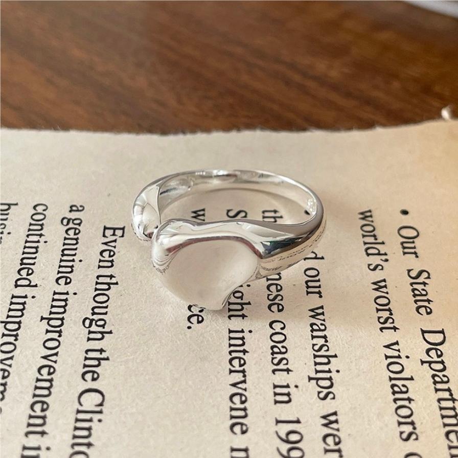 Minimalist Geometric Heart-Shaped 925 Sterling Silver Ring for Women with Plated Finish