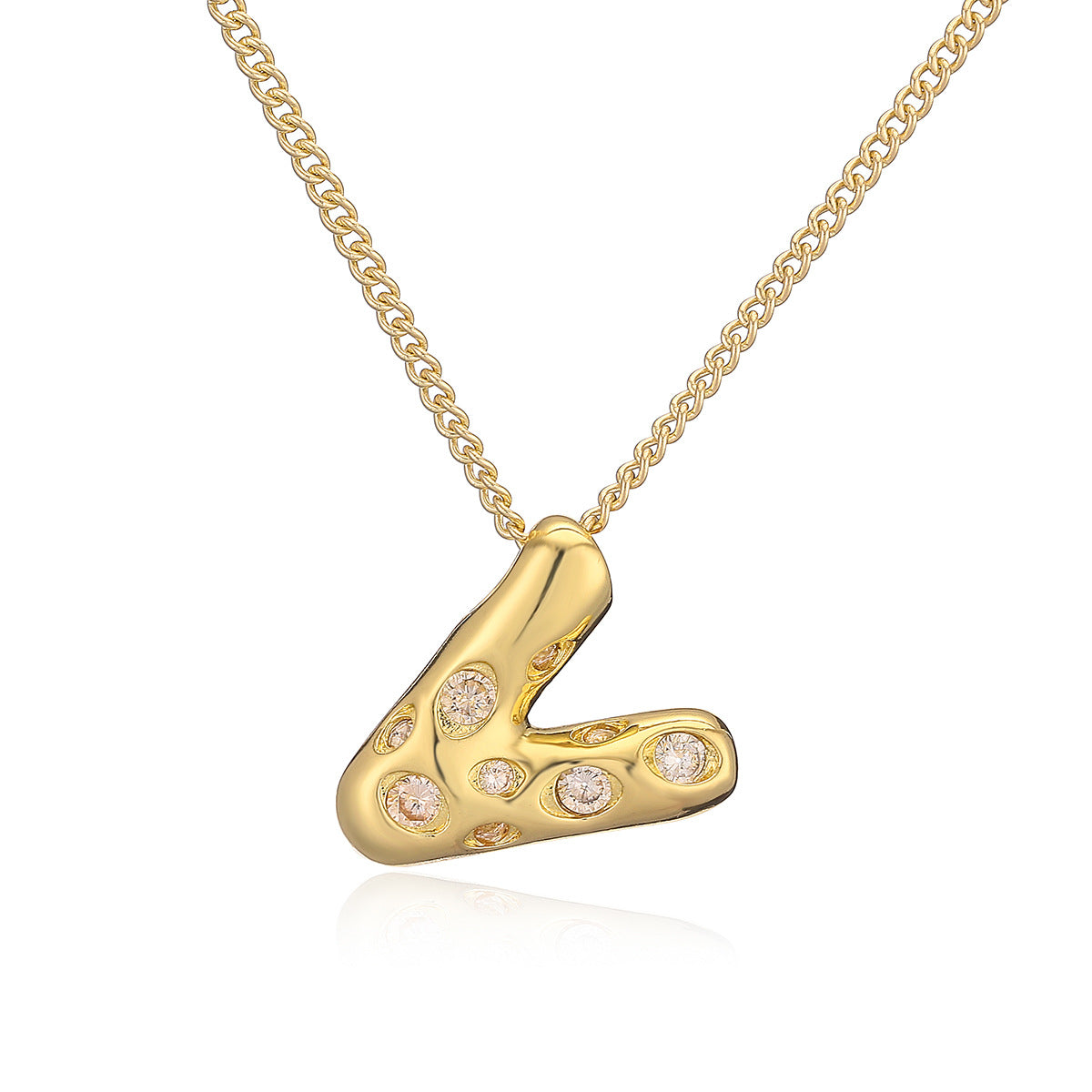 Collana da donna con ciondolo a lettera geometrico minimalista in ottone con placcatura in oro e intarsi in zircone