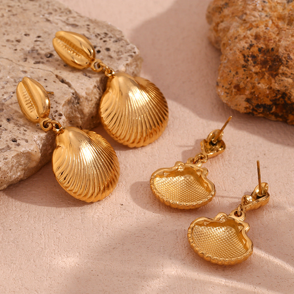 Fashion Minimalist Geometric Shell Earrings in Stainless Steel with 18K Gold Plating for Women