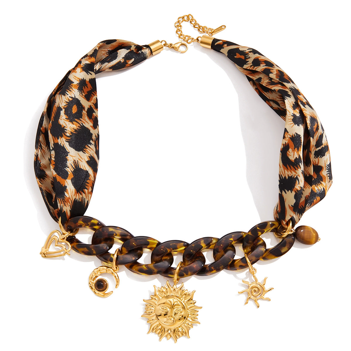 Collana con ciondolo geometrico in acciaio inossidabile da donna con ciondolo in acciaio al titanio e finitura placcata, accento stampa leopardata, abbigliamento da ufficio alla moda