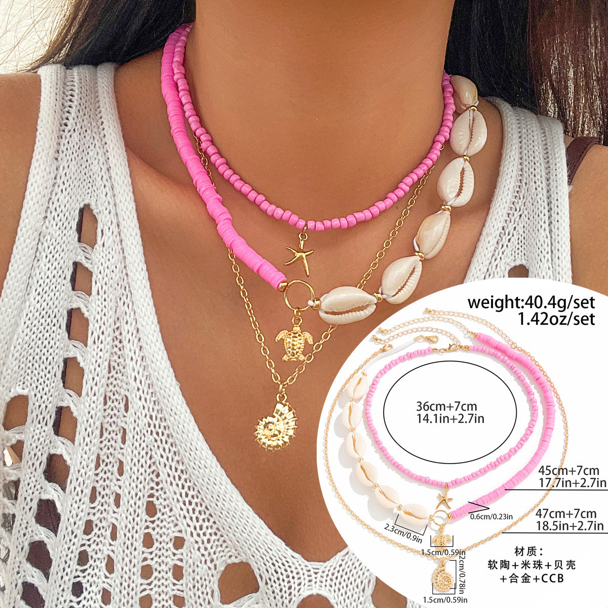 Collana da Donna in Lega con Pendente a Stella e Forme Geometriche, Stile Vacanza, con Nappe