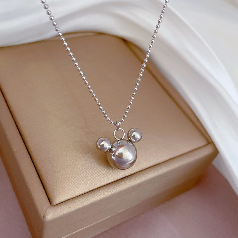 Minimalist Titanium Steel Geometric Mickey Mouse Pendant Necklace for Women with Gold Plating Locket Chain