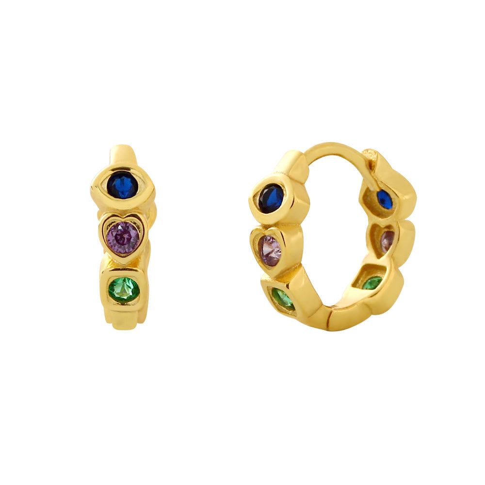 Pendientes de Aro con Incrustaciones de Circonita Cúbica Geométrica Corazón de Plata Esterlina 925 para Mujer