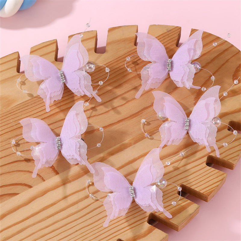 Fermaglio per capelli a farfalla stile naturale per bambine con dettagli arricciati e in rete, forcina a becco d'anatra in resina plastica per acconciature semi-raccolte