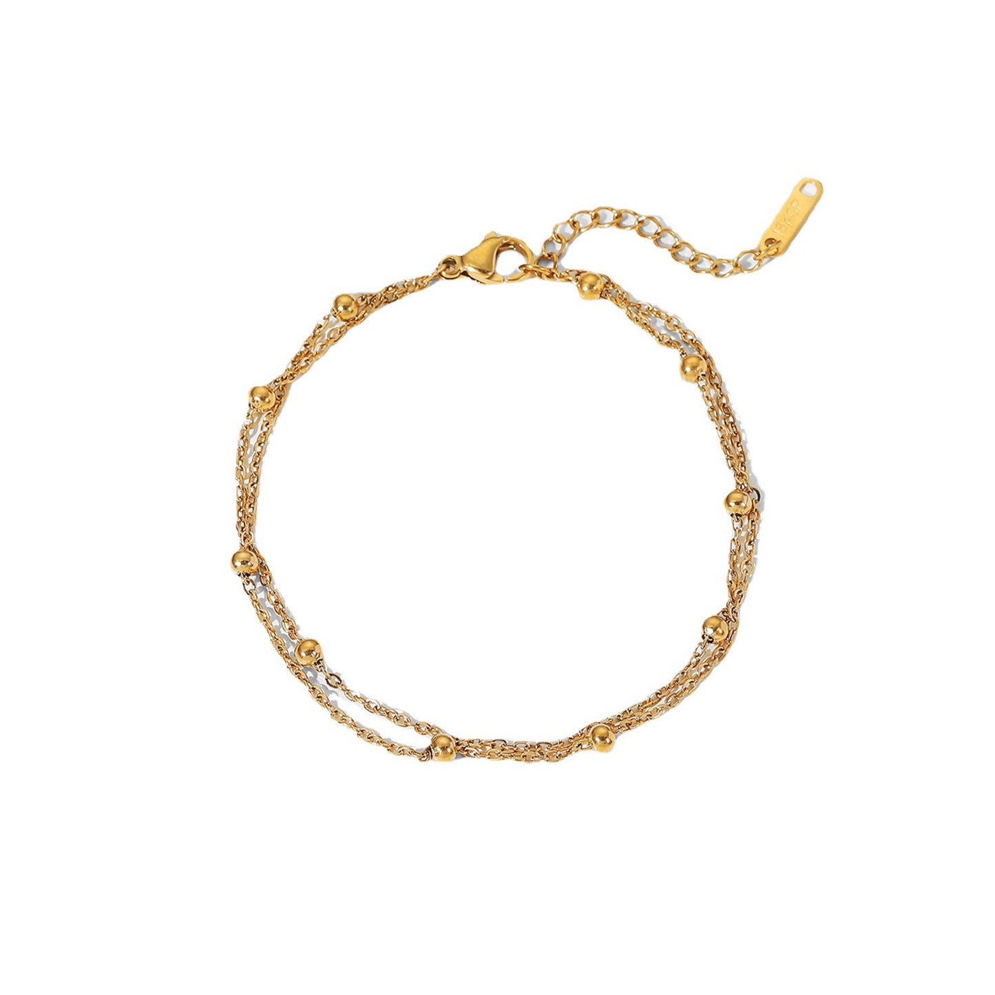 Minimalist Geometric Double Layer Chain Bracelet 18K Gold PVD Plated Titanium Steel Waterproof Jewelry for Women