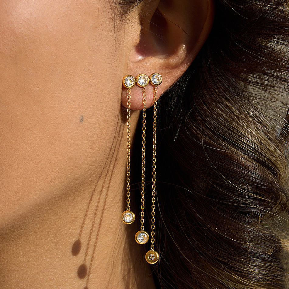 Elegant Geometric Stainless Steel Plated Cubic Zirconia Tassel Earrings for Women