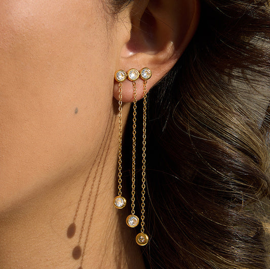 Elegant Geometric Stainless Steel Plated Cubic Zirconia Tassel Earrings for Women