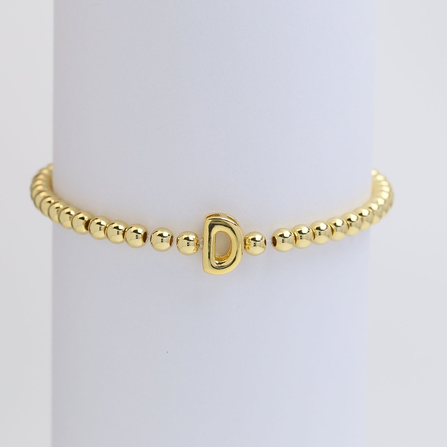 18K Gold Plated Brass Letter Hematite Bead Stretch Bracelet for Women