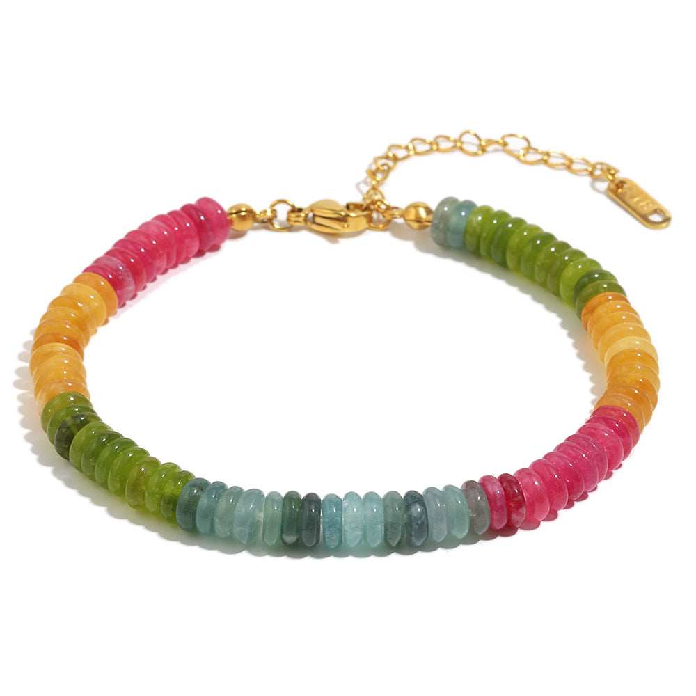 Vintage French Style Geometric Pendant Stainless Steel Plated 18K Gold Turquoise Natural Stone Bracelet for Women