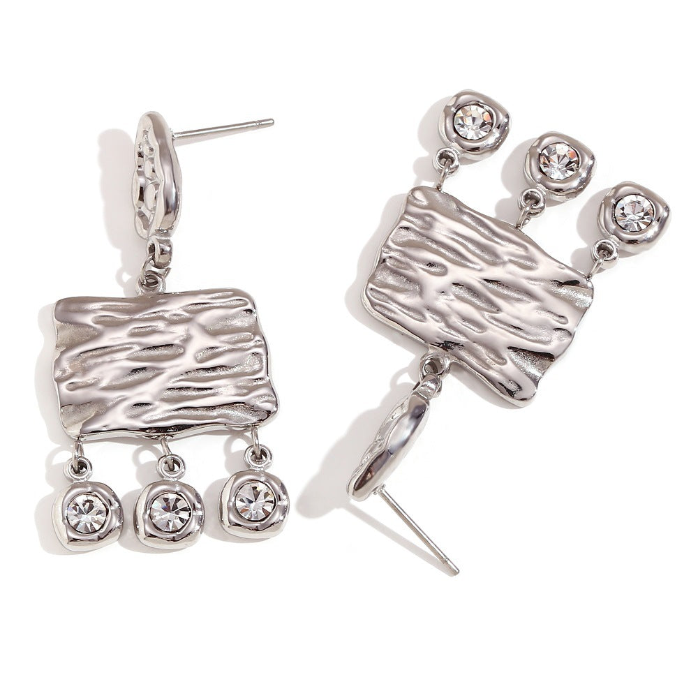 Bohemian Style Geometric Stainless Steel Earrings with 18K Gold Plating and Round Zircon Accents for Women
