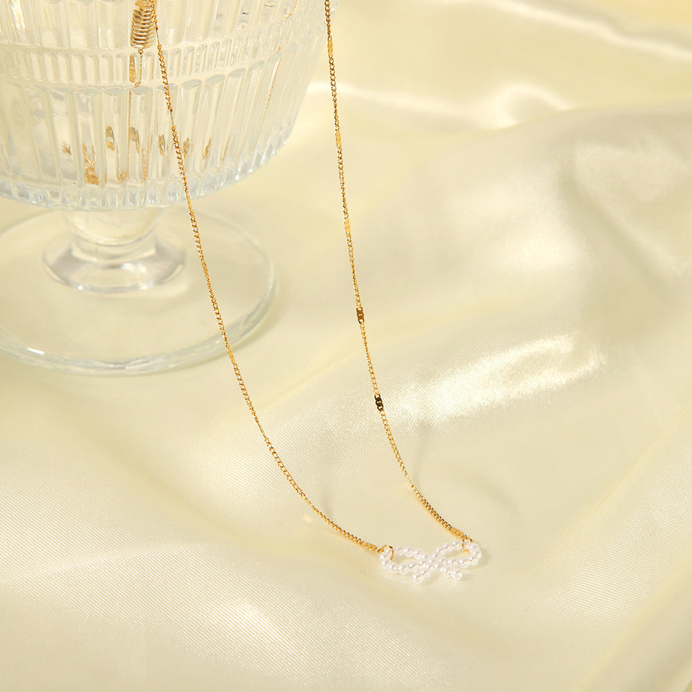 Minimalist Bowknot Clavicle Necklace in Stainless Steel with 18K Gold Plating for Women