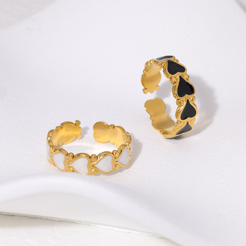 Anillo Ajustable de Acero de Titanio con Forma de Corazón Minimalista y Baño de Oro de 18K para Mujer