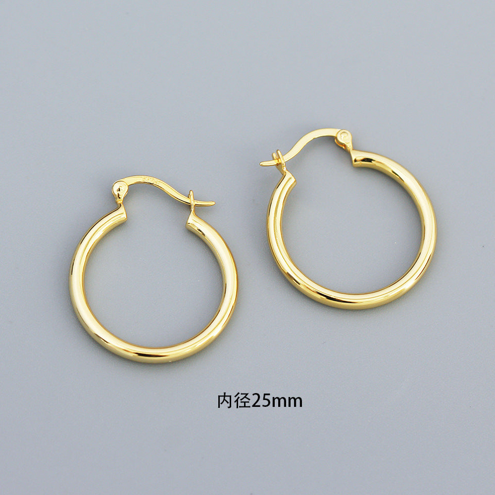 Minimalist 925 Sterling Silver Polished Round Geometric Hoop Earrings for Women