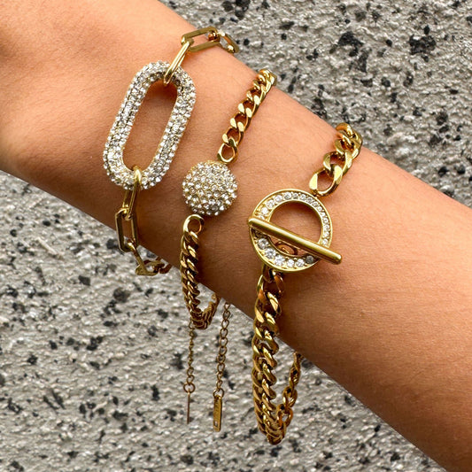 Pulsera geométrica de acero inoxidable chapado con circonita blanca para mujer, joyería de mano de lujo minimalista