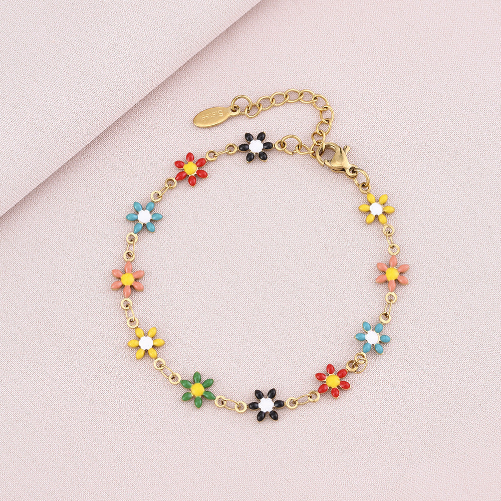 Pulsera geométrica minimalista de acero inoxidable con motivo de pétalos para mujer y hombre, accesorio de moda electrochapado