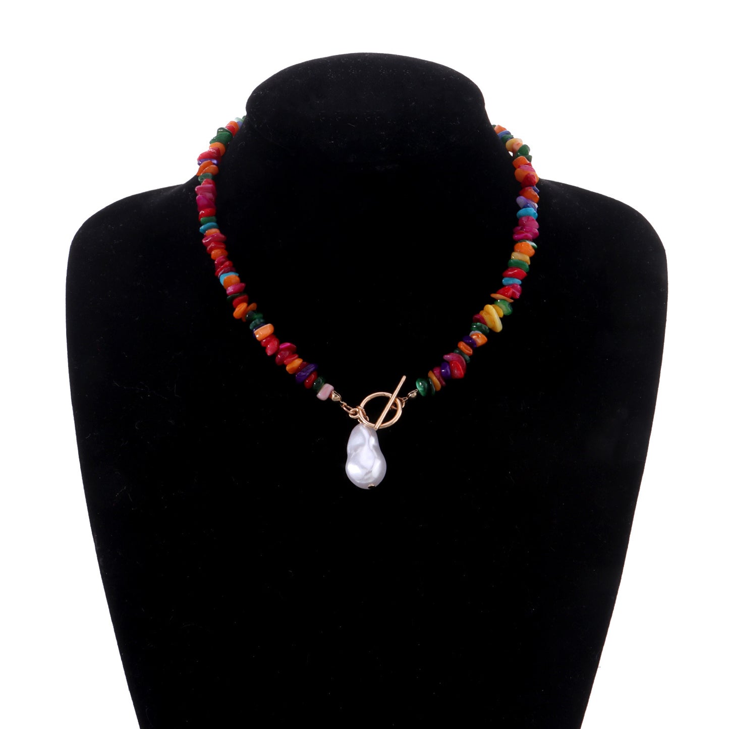 Minimalist Geometric Pendant Necklace in Alloy with Plated Finish and Colorful Stone Inlay on Small Link Chain