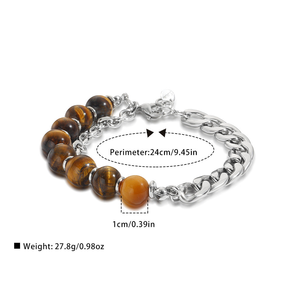Geometric Matte Stainless Steel Tiger's Eye Bracelet