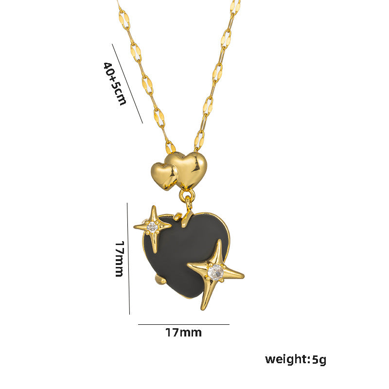 Minimalist Cold-Tone Heart-Shaped Titanium Steel Pendant Necklace with Electroplated Finish for Women