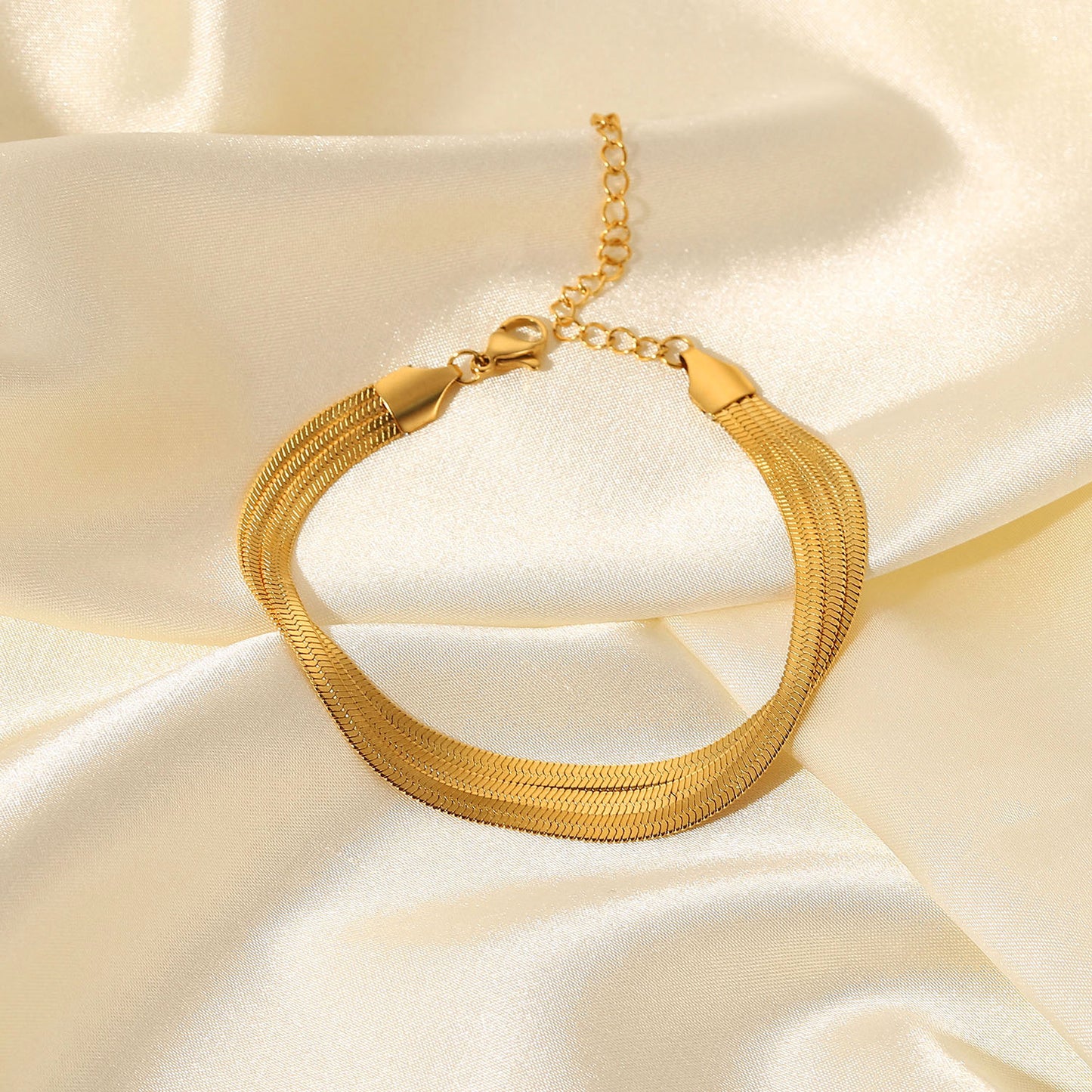 Minimalist Geometric Stainless Steel Snake Chain Bracelet for Women with 18K Gold Plating Stackable Wrist Jewelry