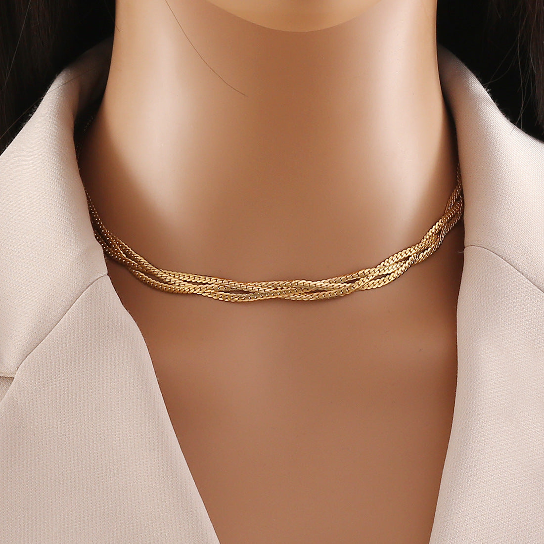 Collana Personalizzata da Donna a Doppio Strato Ondulato in Acciaio Inox con Finitura Placcata