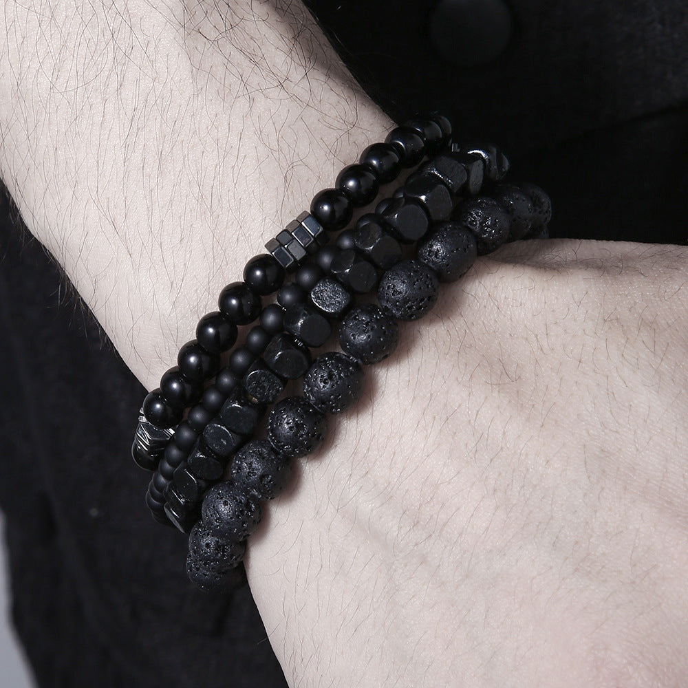 Hip-hop Geometric Brass Beaded Bracelet Set for Men and Women