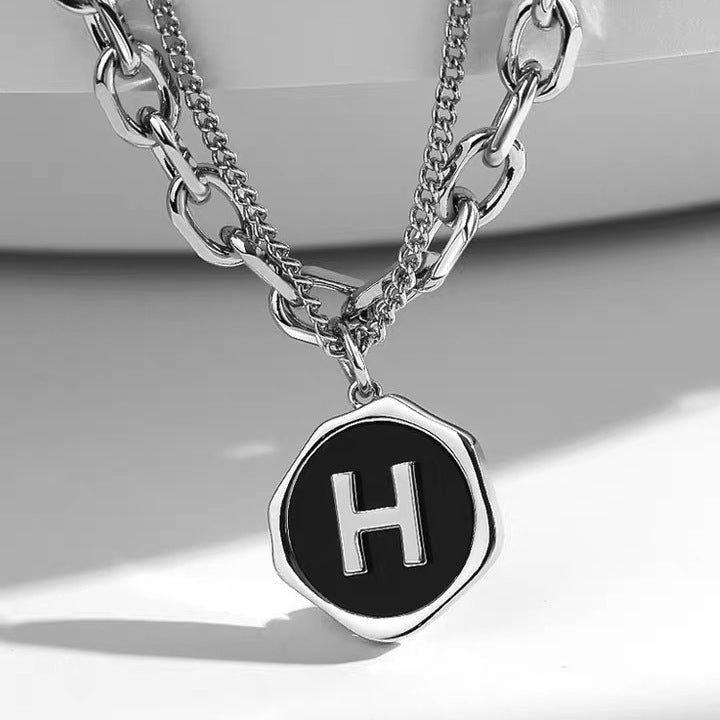 Minimalist Geometric H Letter Pendant Necklace for Women Titanium Steel Plated Clavicle Chain