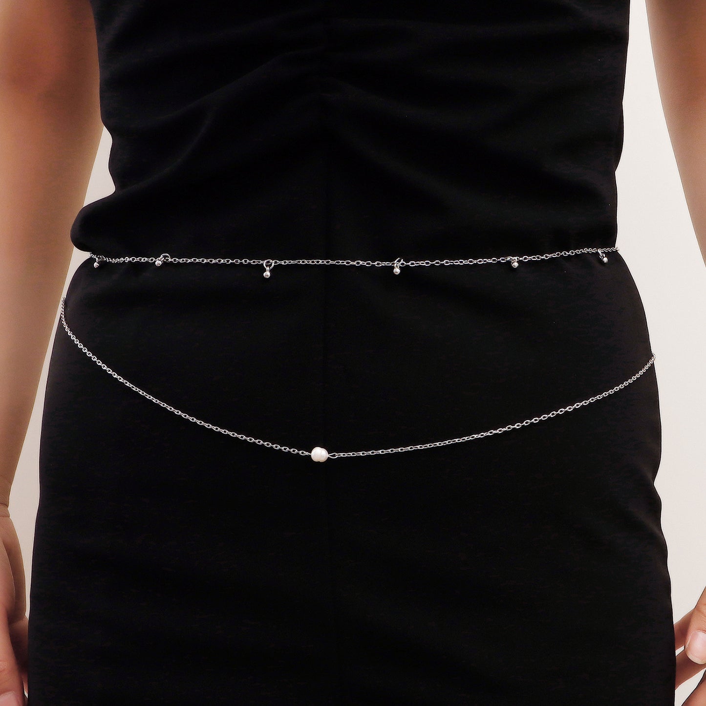Vintage Punk Double-Layer Geometric Beaded Metal Waist Chain for Women with Adjustable Length