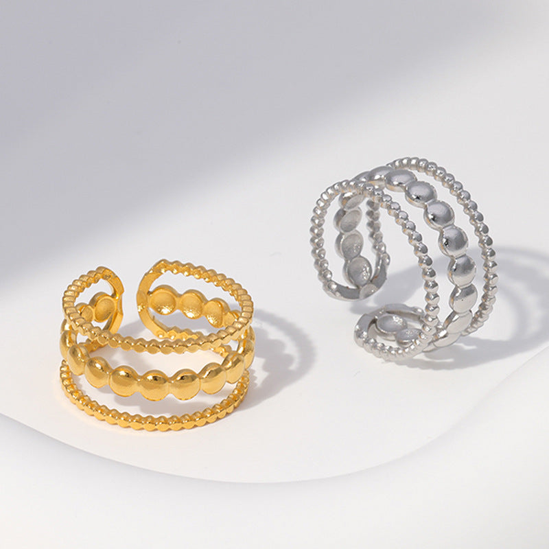 Anello da donna regolabile geometrico minimalista in acciaio inossidabile con placcatura in oro 18 carati