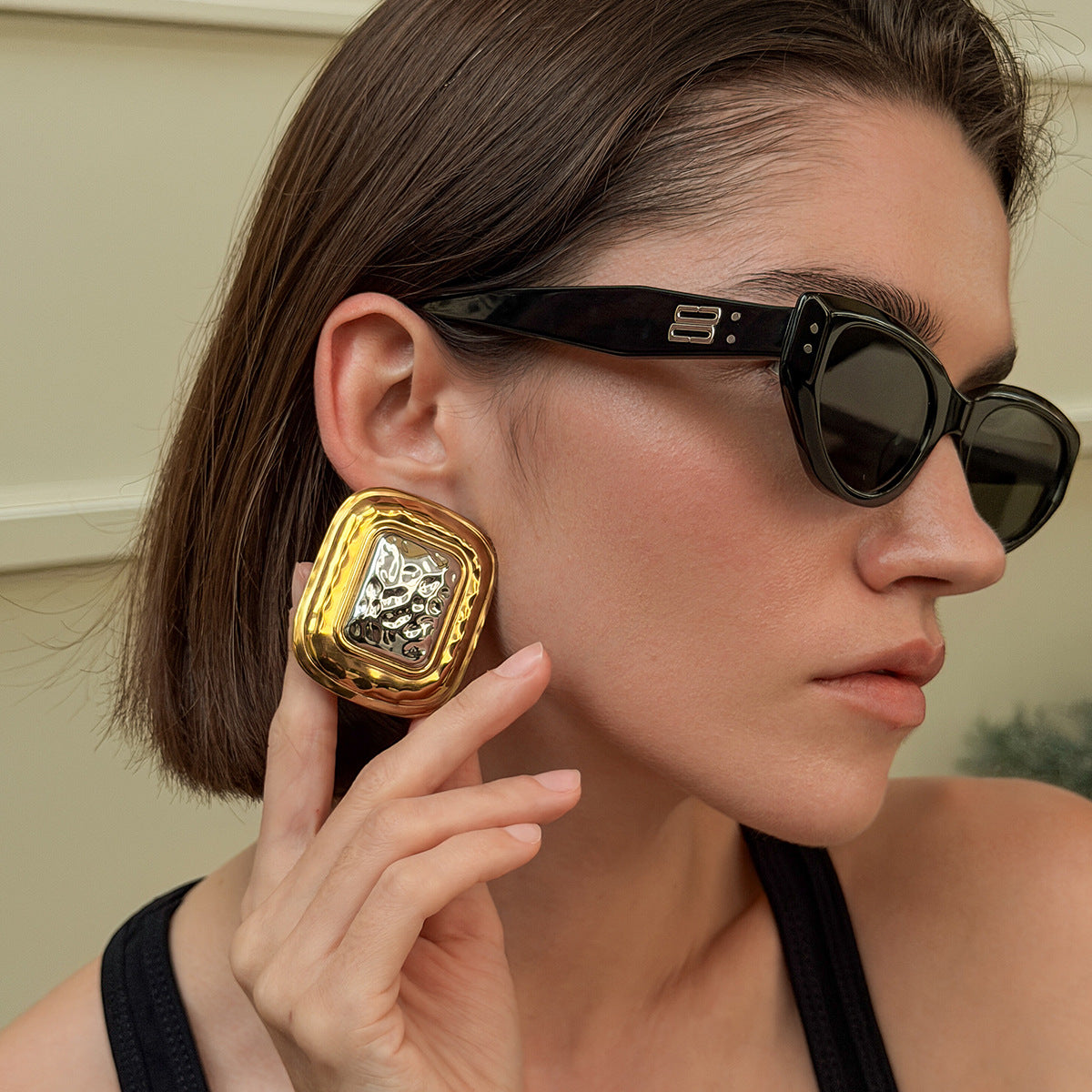 Exaggerated Square Stainless Steel PVD Earrings