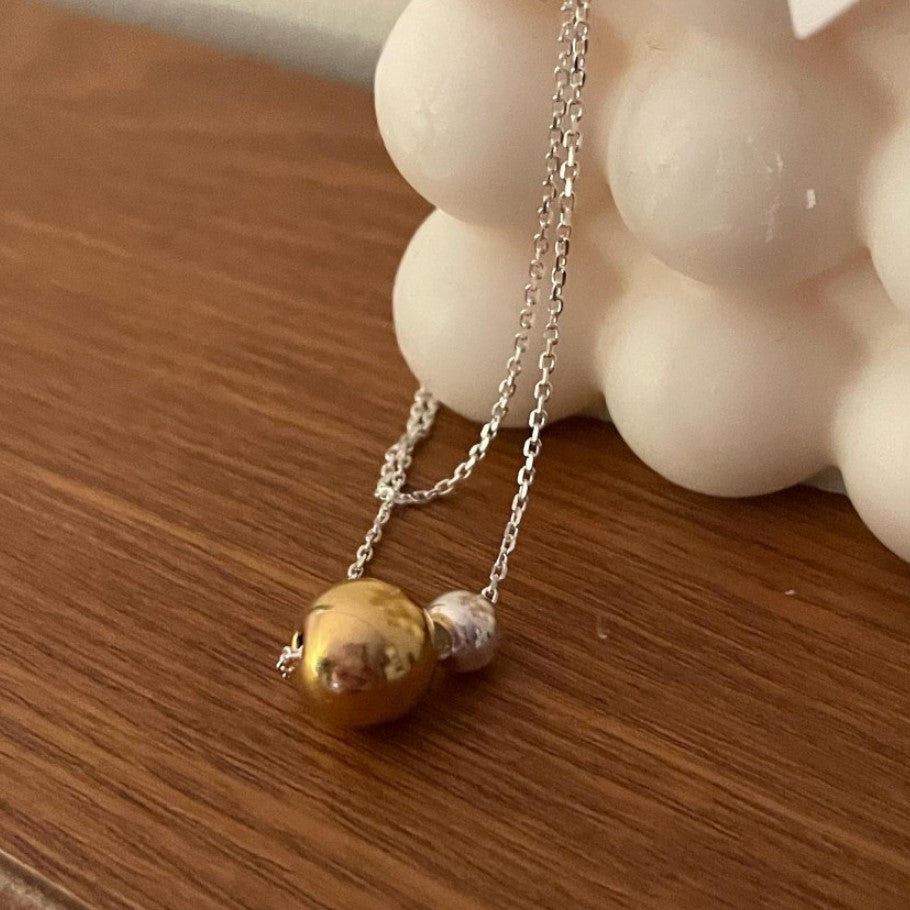 Minimalist Chic Double Ball Pendant Necklace in 925 Sterling Silver with Geometric Round Design