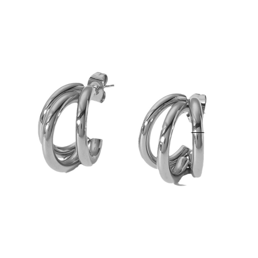 Minimalist Geometric Triple Line Stainless Steel 18K Gold Plated Earrings for Women