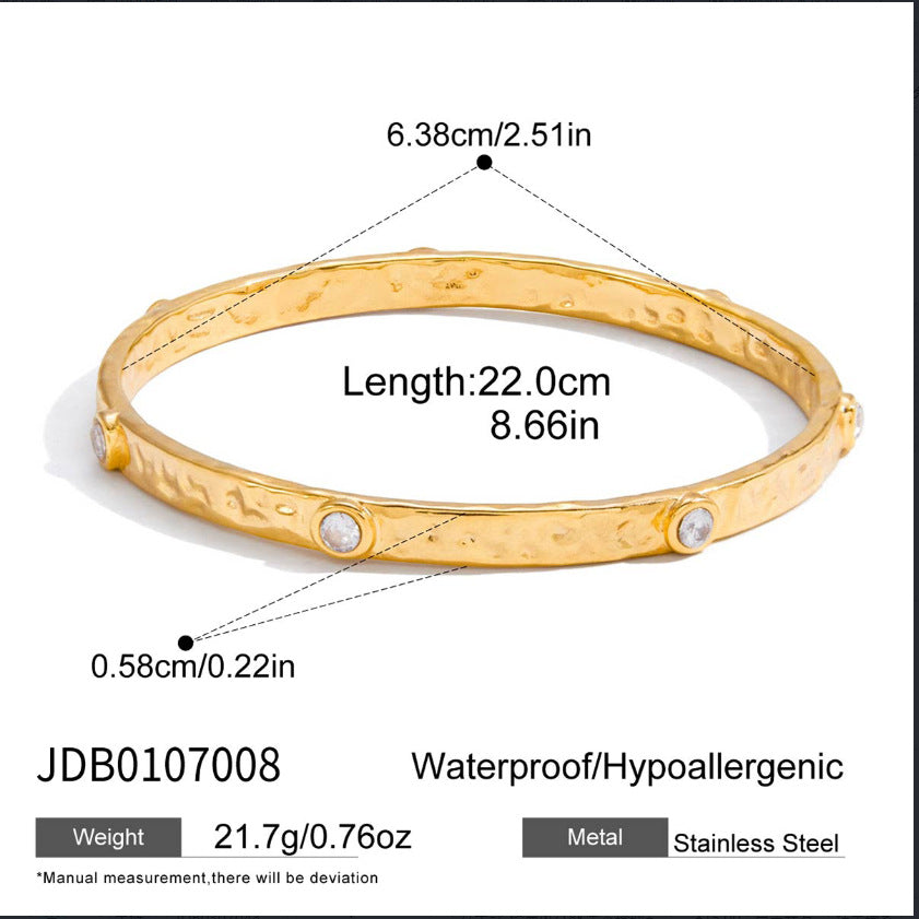 Pulsera geométrica de acero de titanio con incrustaciones de circonita chapada en oro de 18 quilates, pulsera de mano de lujo de acero inoxidable