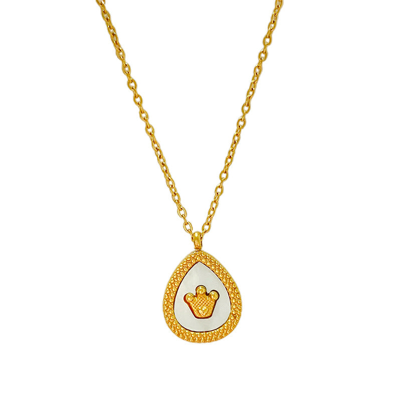 Vintage Gold Plated Teardrop Shell Inlay Titanium Steel Necklace for Unisex