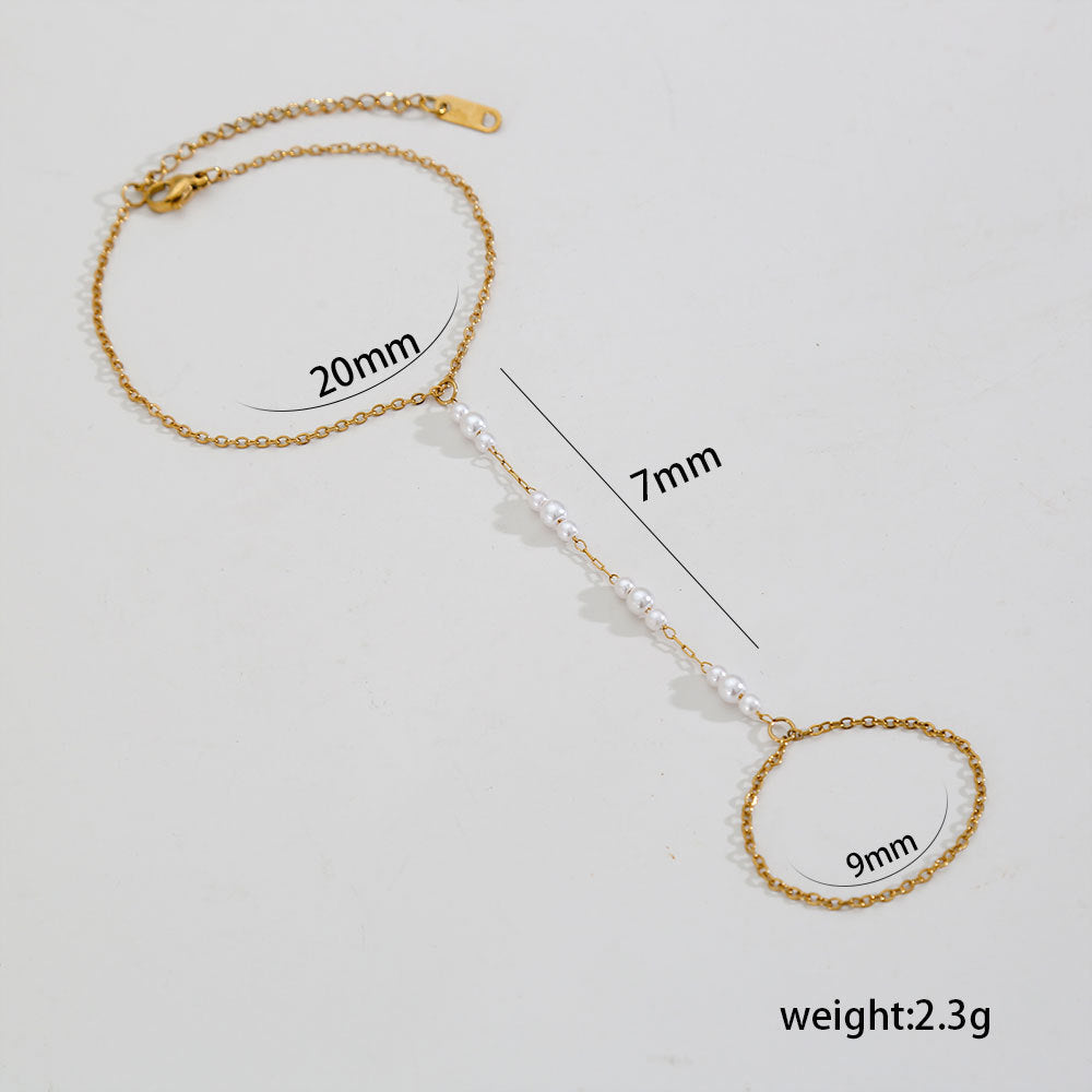 Pulsera apilable de doble capa de acero inoxidable geométrico con baño de oro de 18 quilates para mujer