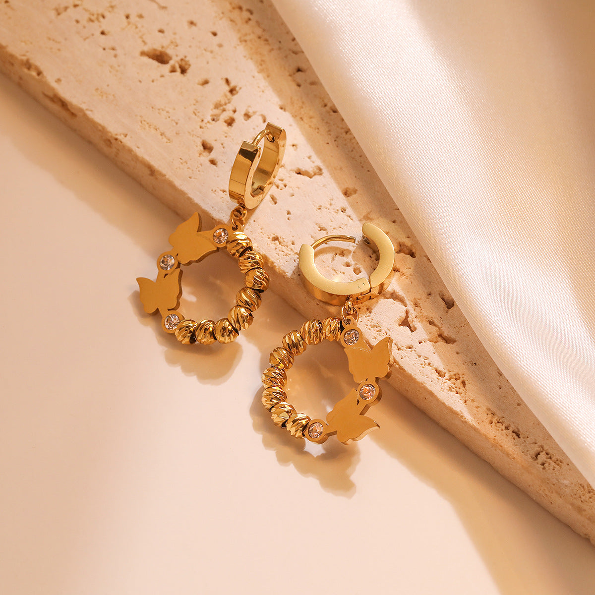 Minimalist Butterfly-Shaped Titanium Steel Earrings for Women with Gold Plating, Fashionable and Elegant Ear Jewelry