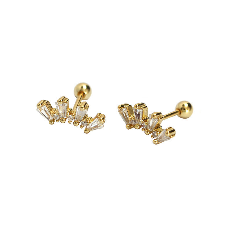 Orecchino a polsino filettato in argento sterling S925, geometrico, dolce e audace, con dettaglio a sfera intrecciata, da donna