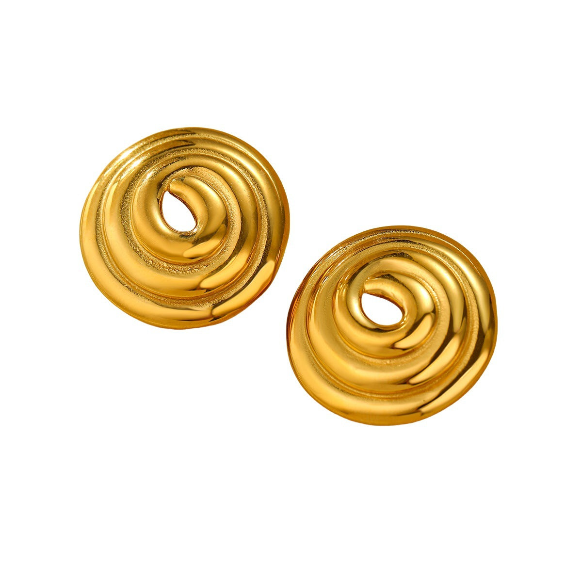 Aretes de tuerca circulares huecos de acero de titanio con rosca a la moda para mujer con acabado chapado
