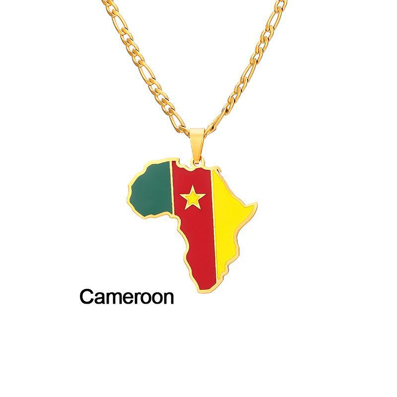Collar con colgante de mapa de país africano geométrico de acero inoxidable con acabado esmaltado para uso unisex