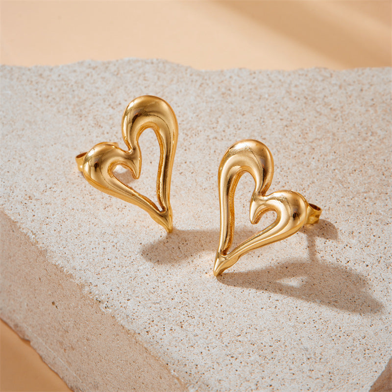 Minimalist Office Chic Plated Stainless Steel Heart Earrings