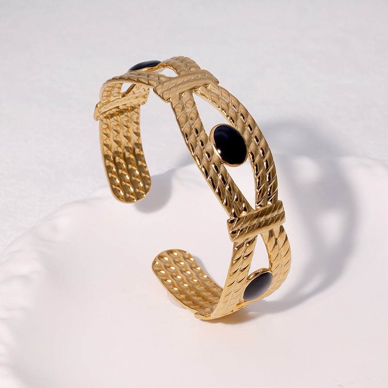 Luxury Vintage Stainless Steel Enamel Adjustable Cuff Bracelet for Women with Irregular Shape Design