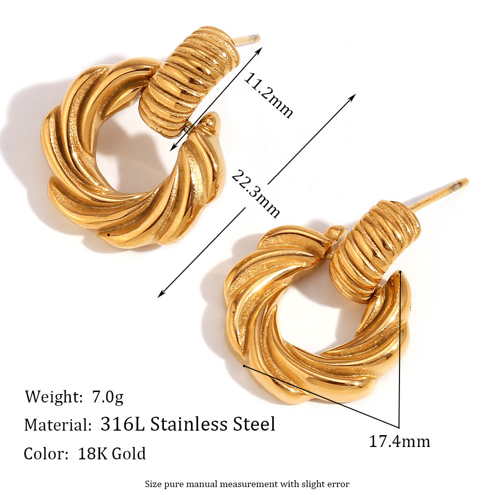 Orecchini a clip vuoti geometrici vintage in acciaio inossidabile placcati oro 18 carati da donna