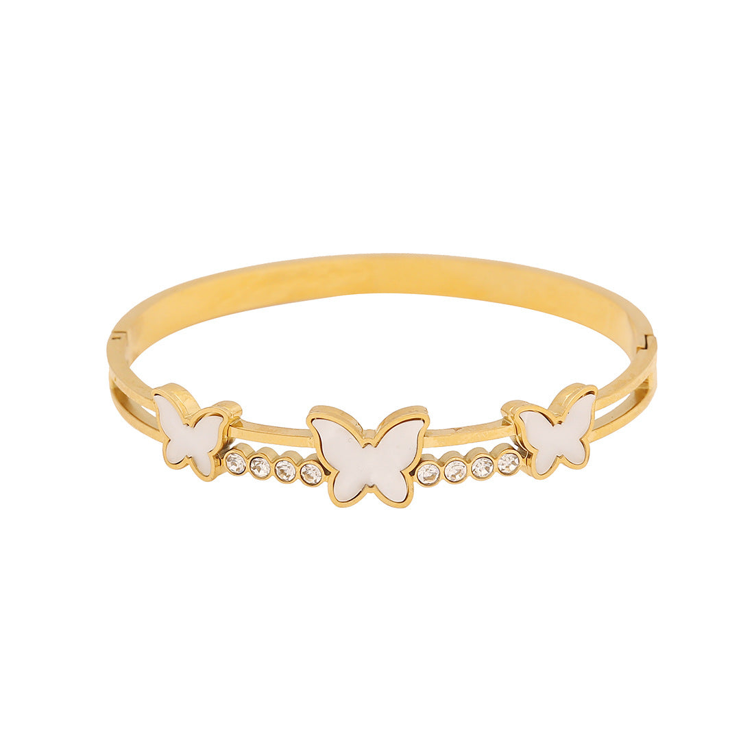 Bracciale Minimalista con Farfalla e Fiori in Acciaio Inox con Finitura Placcata
