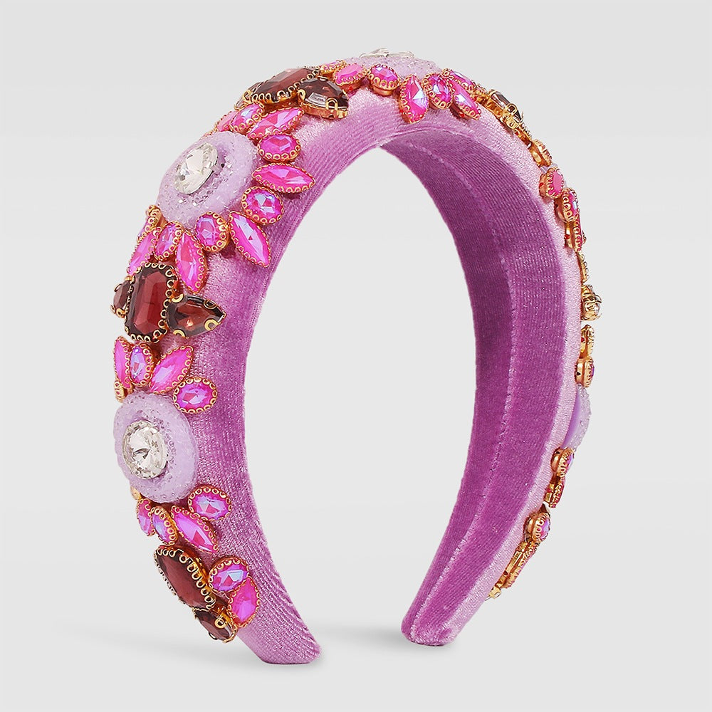 Cerchietto largo da donna in stile barocco, impreziosito da strass con design geometrico e circolare