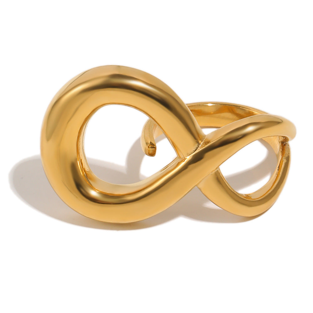 Anillo abierto de acero inoxidable chapado en oro de 18 quilates con figura geométrica de 8 minimalista para mujer