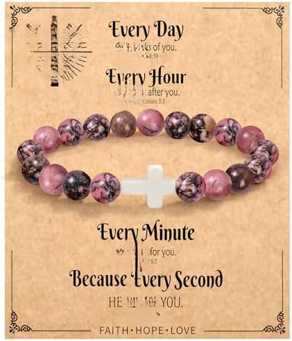 Minimalist Zebra Print Cross Natural Stone Beaded Bracelet Unisex