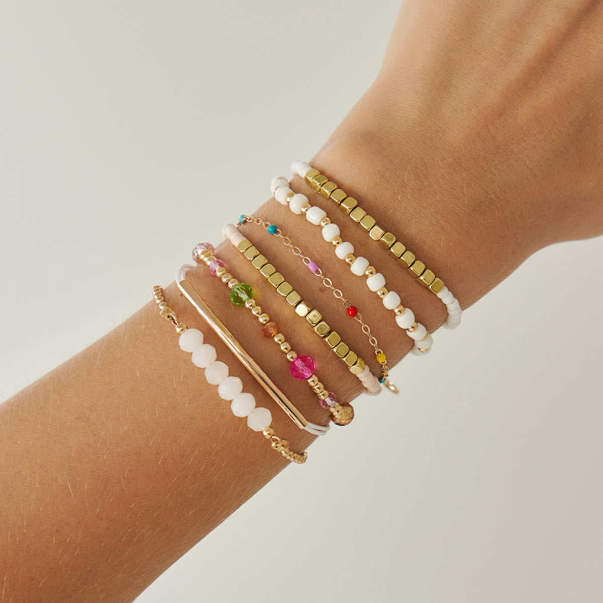 Bohemian Style Geometric Beaded Bracelet with Colorful Miyu Beads and Electroplated Finish for Women