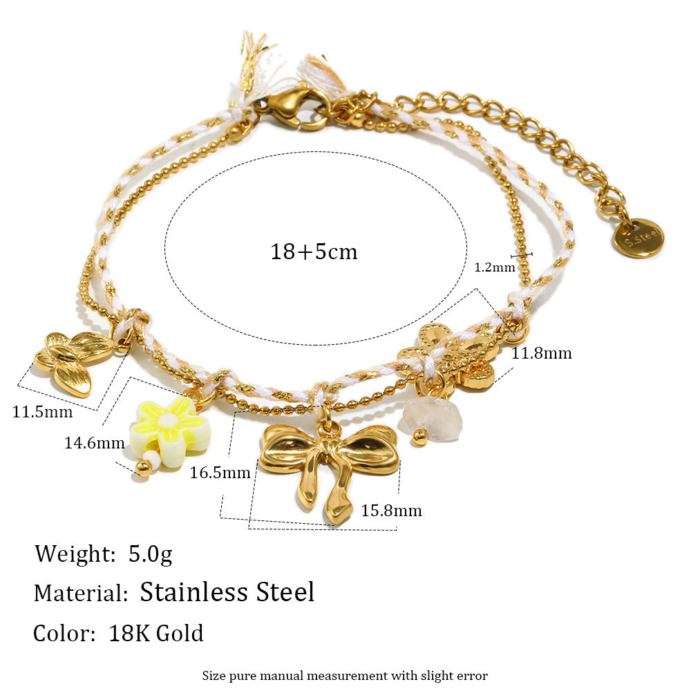 Minimalist Casual Stainless Steel Vacuum Plated 18K White Gold Rope Bead Chain Bracelet for Women
